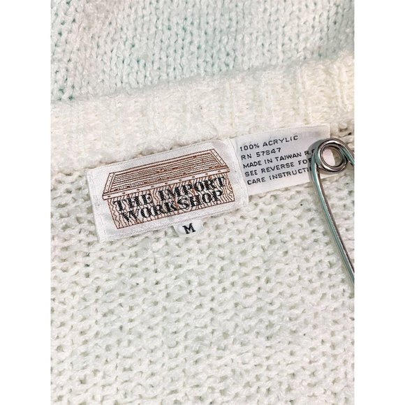 Vintage 1980s Chunky Cardigan Solid White Pocketed Open Sweater - Picture 8 of 10